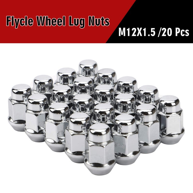 FLYCLE 12x1.5 Wheel Lug Nuts, 20PCS Chrome 12mmx1.5 Closed End Bulge Acorn Lug Nut, Cone Seat, 19mm Hex Aftermarket Wheels - Image 4